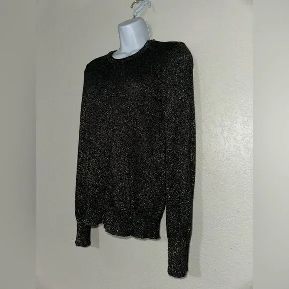 Equipment Femme Ondine Crew Neck Sweater Black/Gold Sparkle Merino Wool/… - Picture 2 of 7